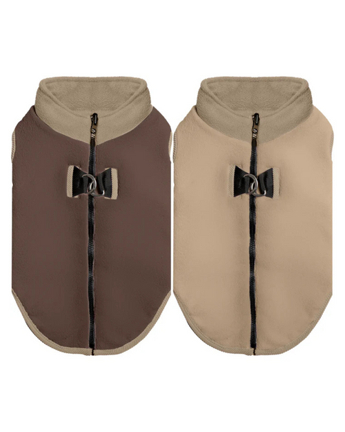 Zip Up Fleece Dog Harness Jacket in Toasted Almond