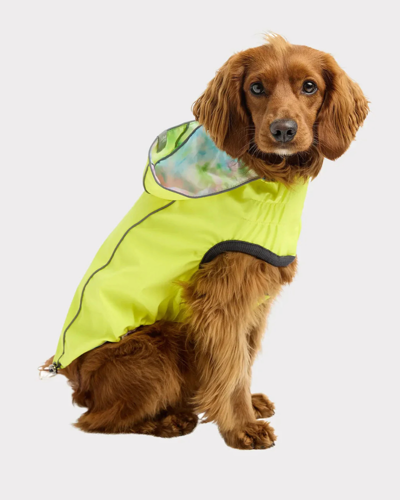 Reversible Waterproof Dog Raincoat in Neon Yellow & Tie-Dye