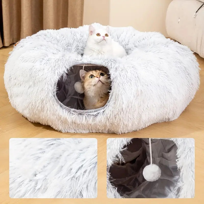 Donut Tunnel Bed Foldable Cat Plush Toy for Indoor Cats