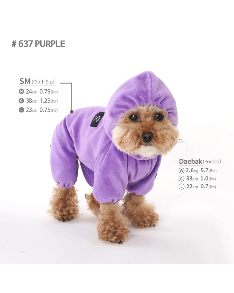Velour Coverall Onesie for Dogs - Regular Fit (in Purple, Ivory, or Black)