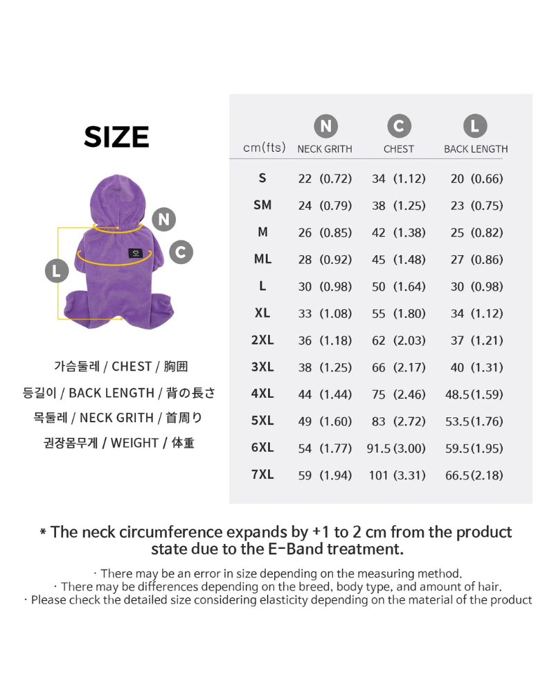 Velour Coverall Onesie for Dogs - Regular Fit (in Purple, Ivory, or Black)