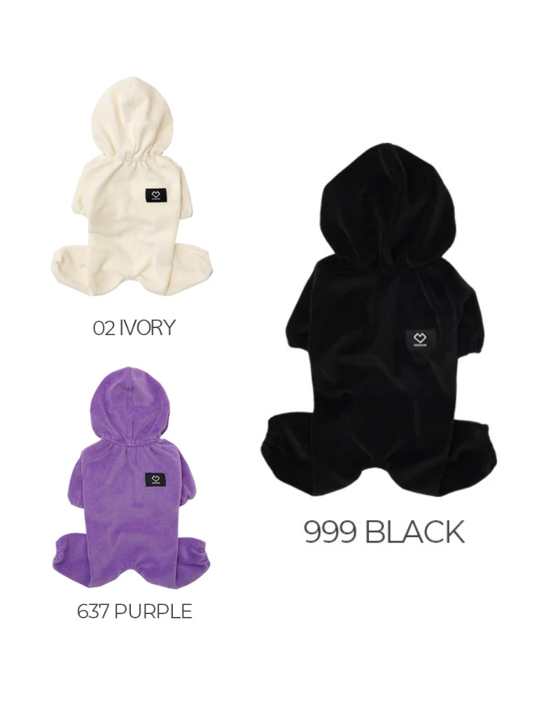 Velour Coverall Onesie for Dogs - Regular Fit (in Purple, Ivory, or Black)