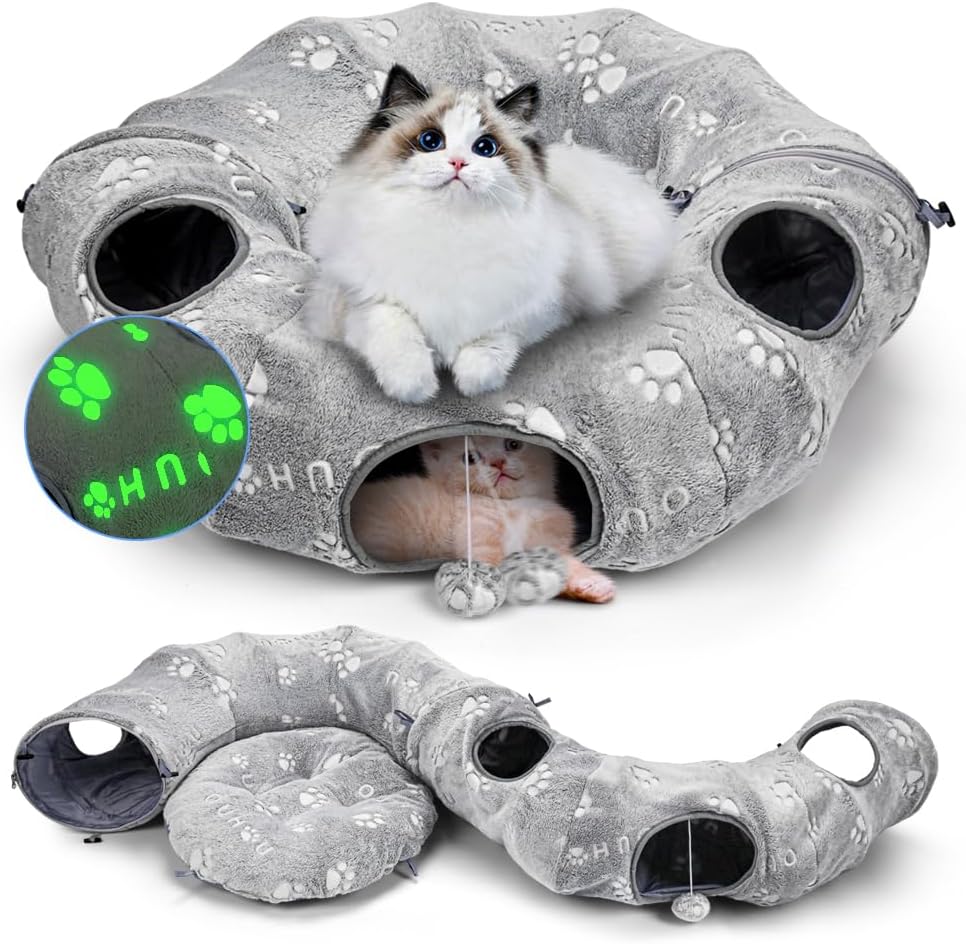 Donut Tunnel Bed Foldable Cat Plush Toy for Indoor Cats