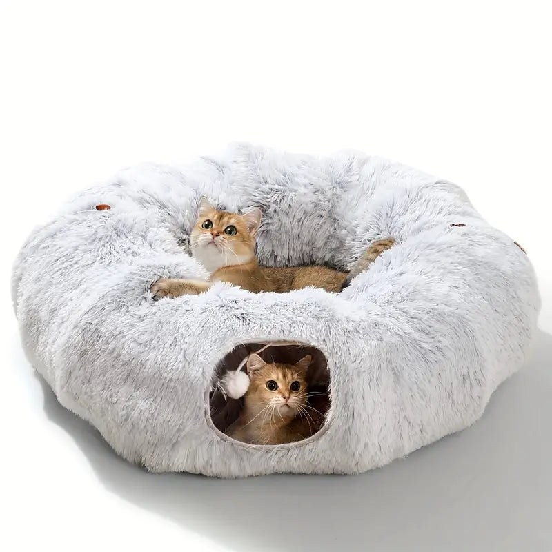 Donut Tunnel Bed Foldable Cat Plush Toy for Indoor Cats