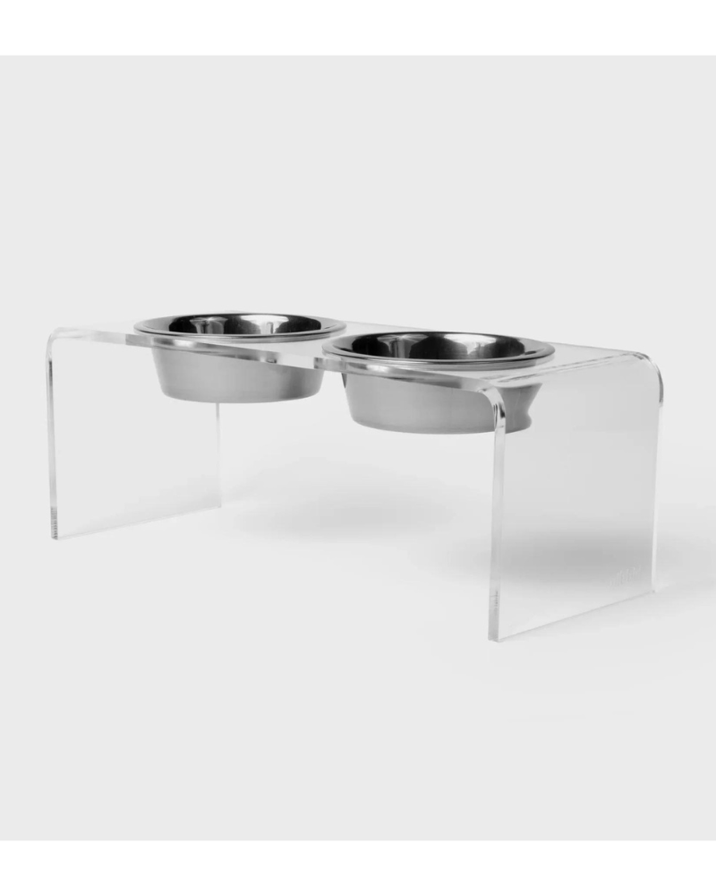 Clear Lucite Double Bowl Pet Feeder (Made in the USA) (Direct-Ship)