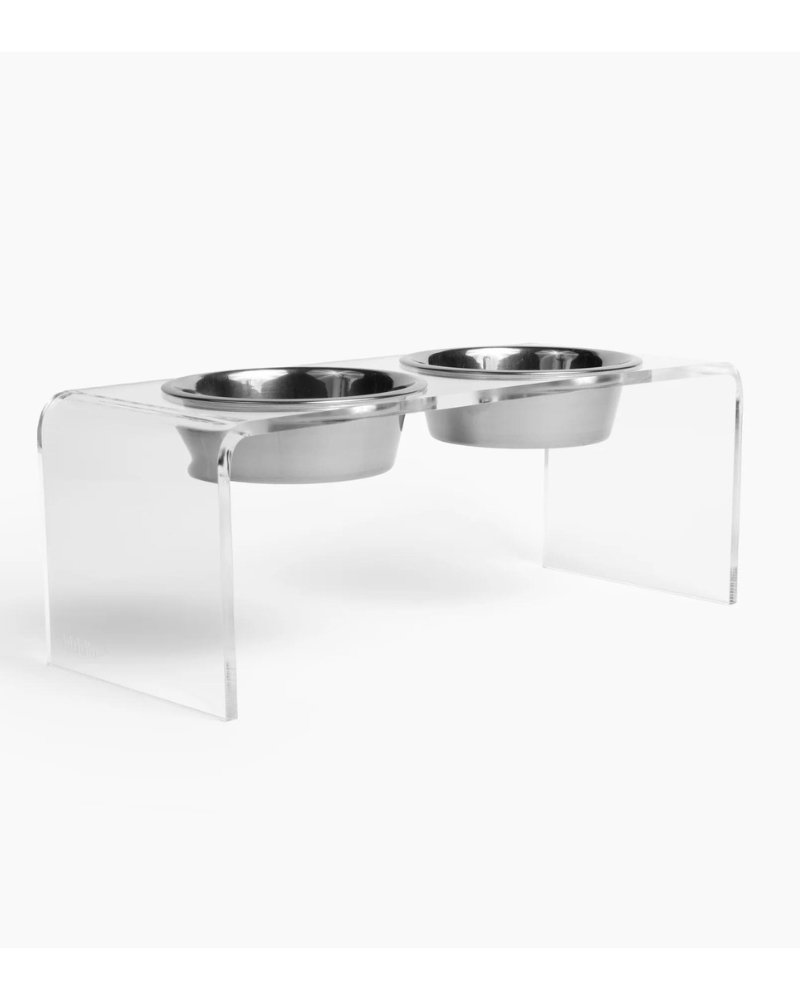 Clear Lucite Double Bowl Pet Feeder (Made in the USA) (Direct-Ship)
