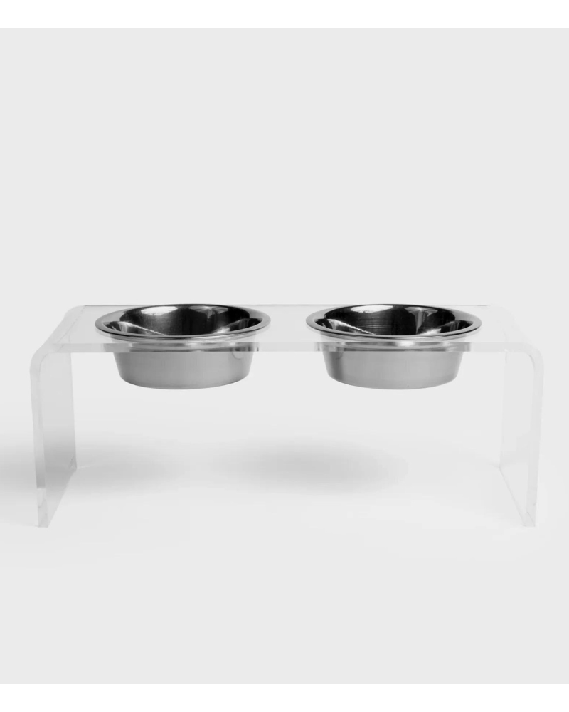 Clear Lucite Double Bowl Pet Feeder (Made in the USA) (Direct-Ship)