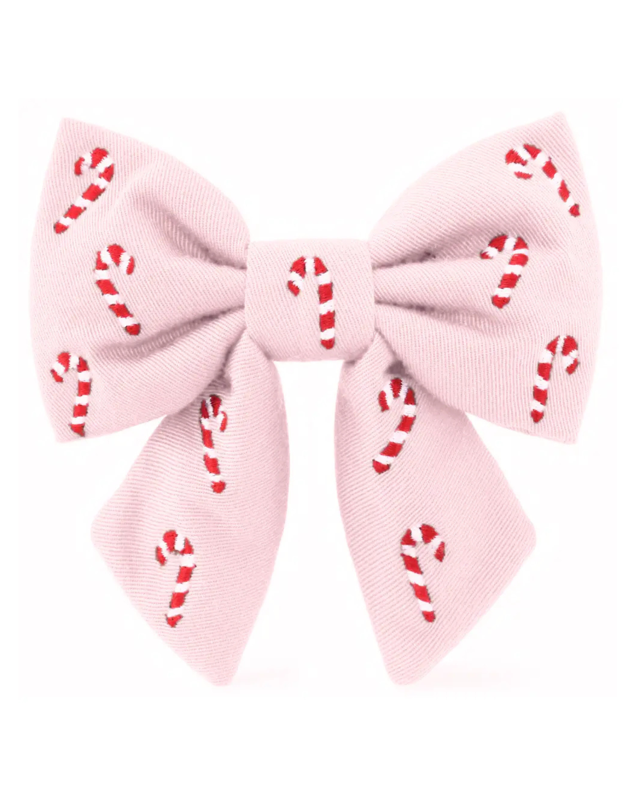 Blush Pink Embroidered Candy Canes Lady Dog Bow (Made in the USA)