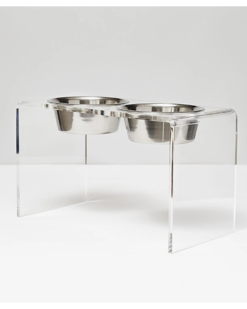 Clear Lucite Double Bowl Pet Feeder (Made in the USA) (Direct-Ship)