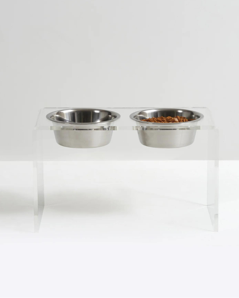 Clear Lucite Double Bowl Pet Feeder (Made in the USA) (Direct-Ship)