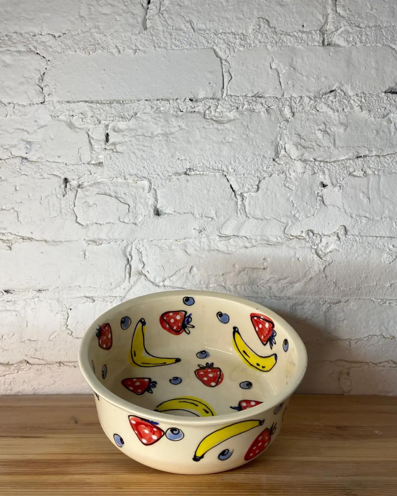 Handmade Ceramic Dog Bowl in Fruit Salad (Made in the USA)