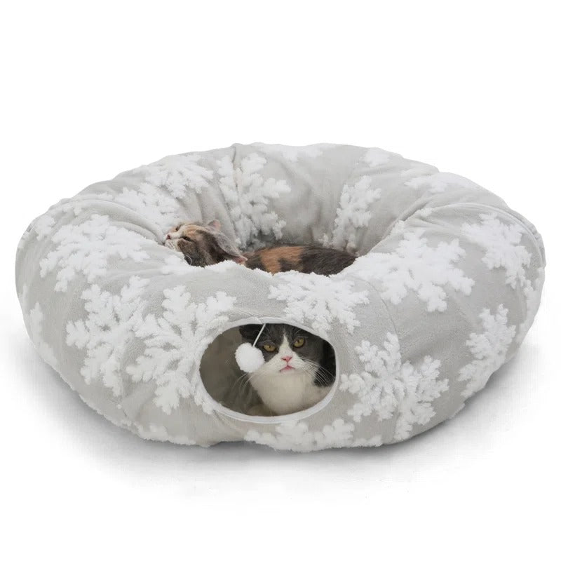 Donut Tunnel Bed Foldable Cat Plush Toy for Indoor Cats
