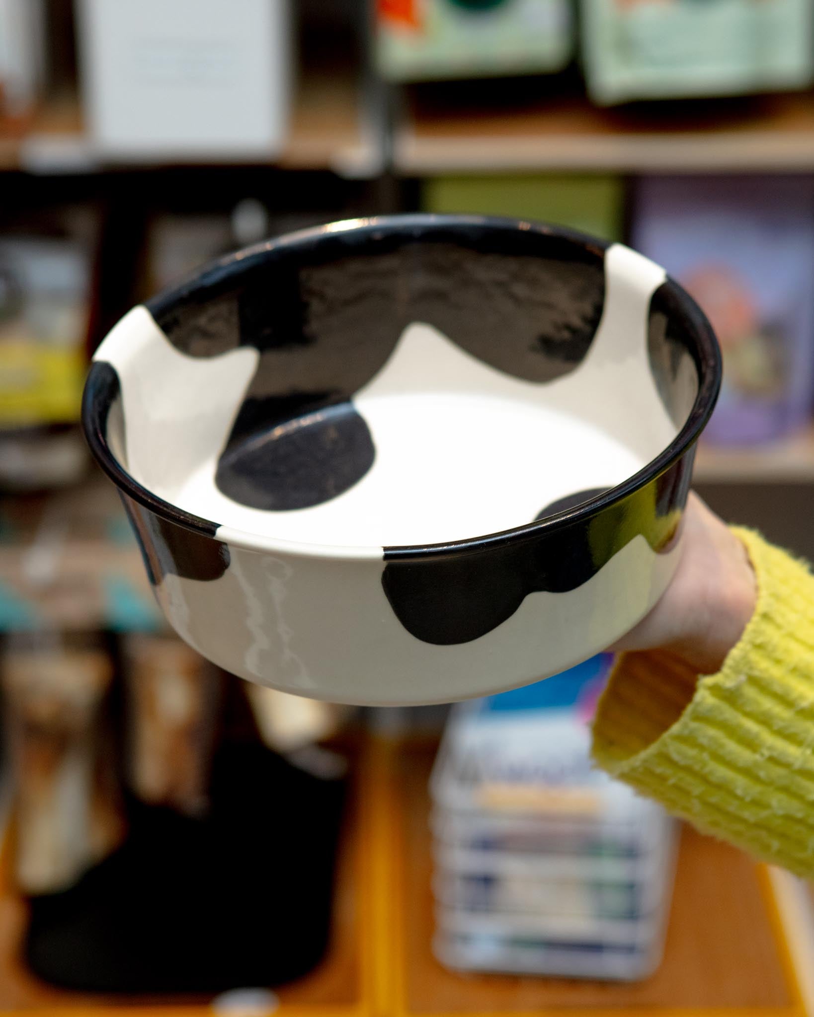 Handmade Ceramic Dog Bowl in Cow Print (Made in the USA)