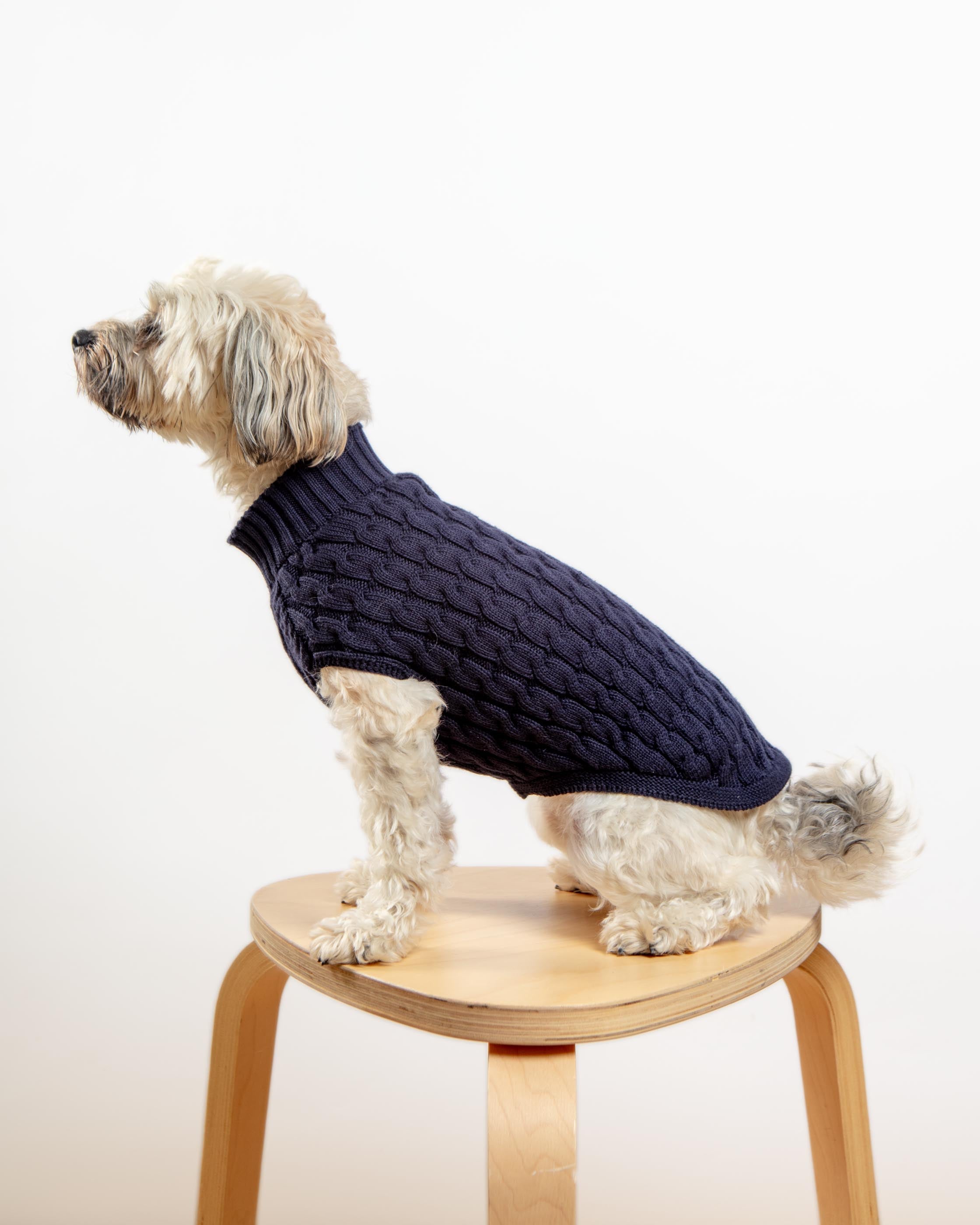 The Uptown Cable Knit Sweater in Navy Blue Cotton (Made in NYC)