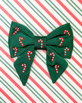 Holiday Candy Canes Embroidered Dog Lady Bow (Made in the USA)