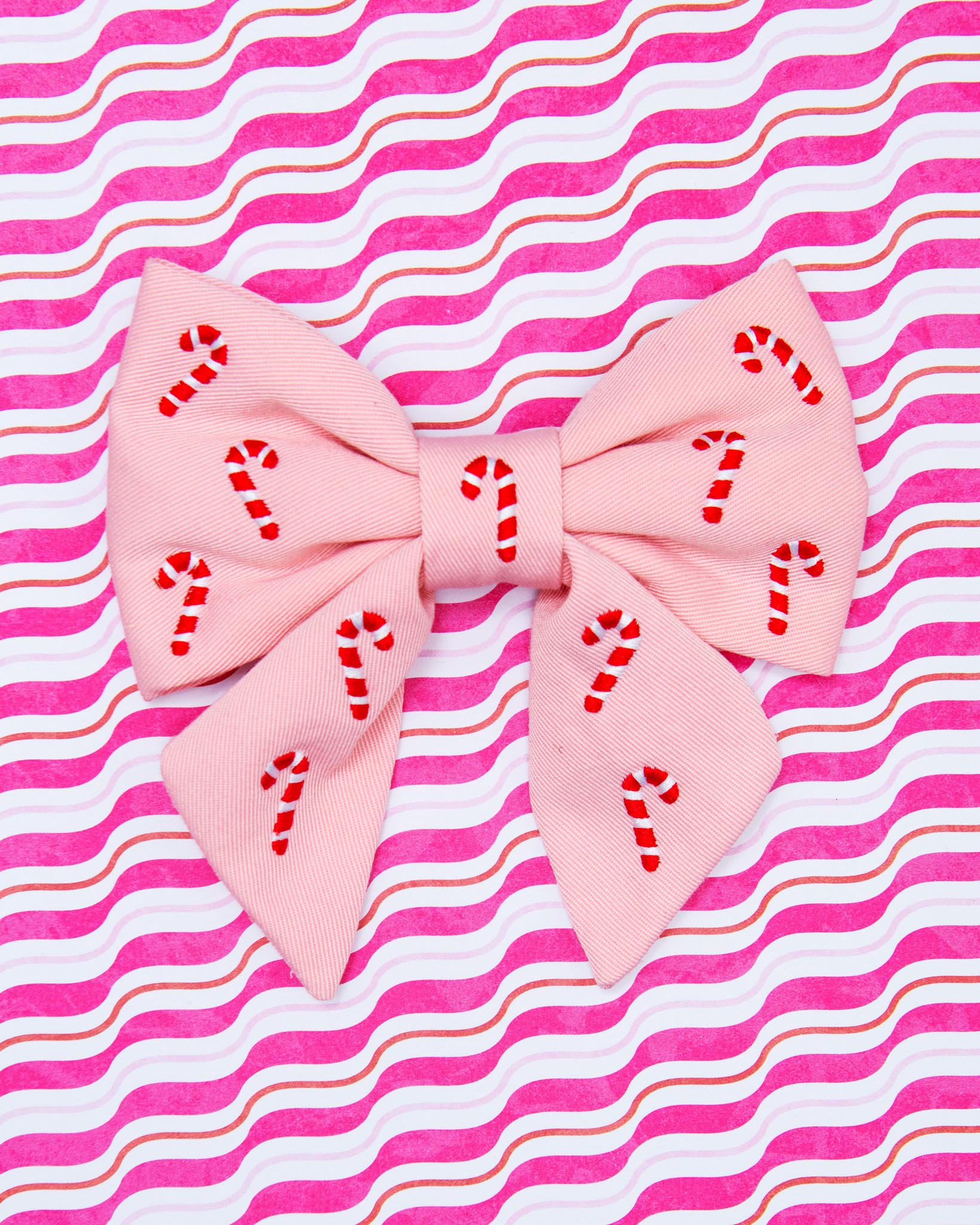 Blush Pink Embroidered Candy Canes Lady Dog Bow (Made in the USA)