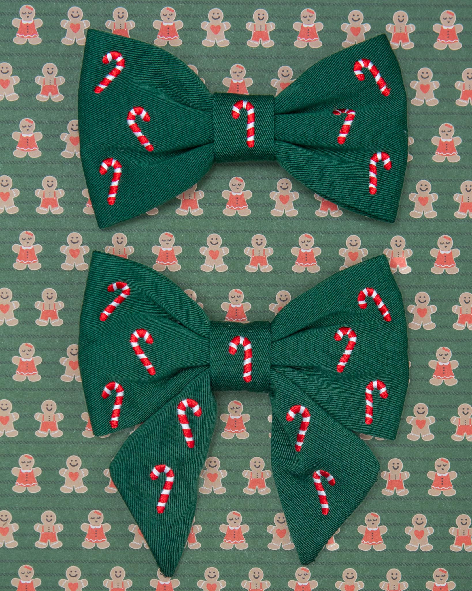 Holiday Candy Canes Embroidered Dog Bow Tie (Made in the USA)