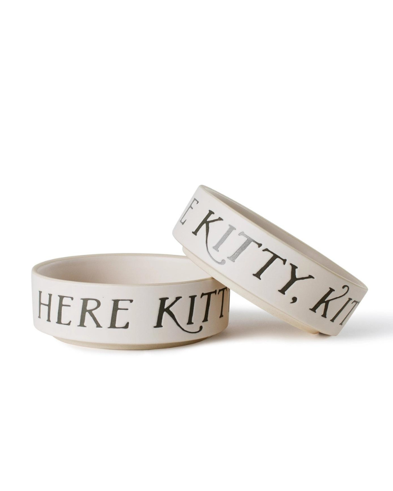 Here Kitty Kitty Stoneware Pet Bowl