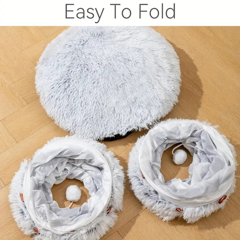 Donut Tunnel Bed Foldable Cat Plush Toy for Indoor Cats